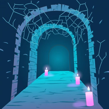 A hidden passageway within a castle, featuring intricate, weathered stone walls that display signs of age and neglect. The passage is dimly lit, with faint shadows dancing along the surfaces. Cobwebs drape across the edges of the passage, creating a sense of abandonment and mystery. The floor is uneven, made of rough stone slabs, and faint traces of dust and debris suggest it hasn't been disturbed in years. A few flickering candles are placed haphazardly along the walls, casting flickering light that highlights the texture of the stones and the delicate patterns of the cobwebs.