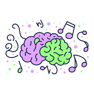 Musical notes flowing out from a human brain, suggesting creativity