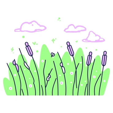 A wide expanse of tall grass is visible, with individual blades bending and swaying gently in a breeze. The grass varies in height, creating waves across the landscape. Among the grass, occasional wildflowers peek through, adding subtle variety to the scene. The sky above is clear, providing a sense of openness, while small clouds drift lazily. The overall atmosphere conveys a sense of tranquility, with the movement of the grass suggesting a soft whisper carried by the wind.