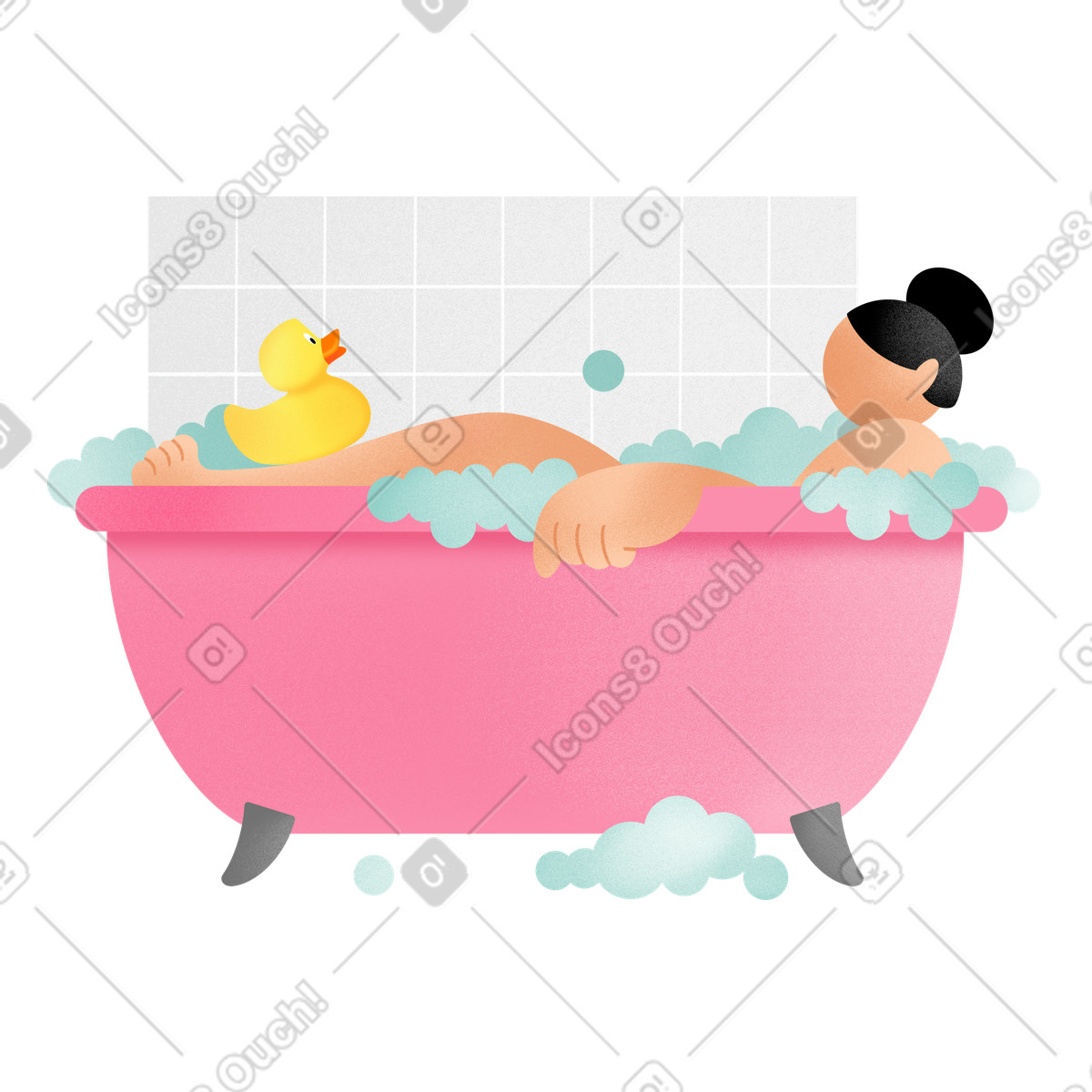 Joy スタイルの Young woman relaxing in bath のイラストをPNG、SVG形式でダウンロード