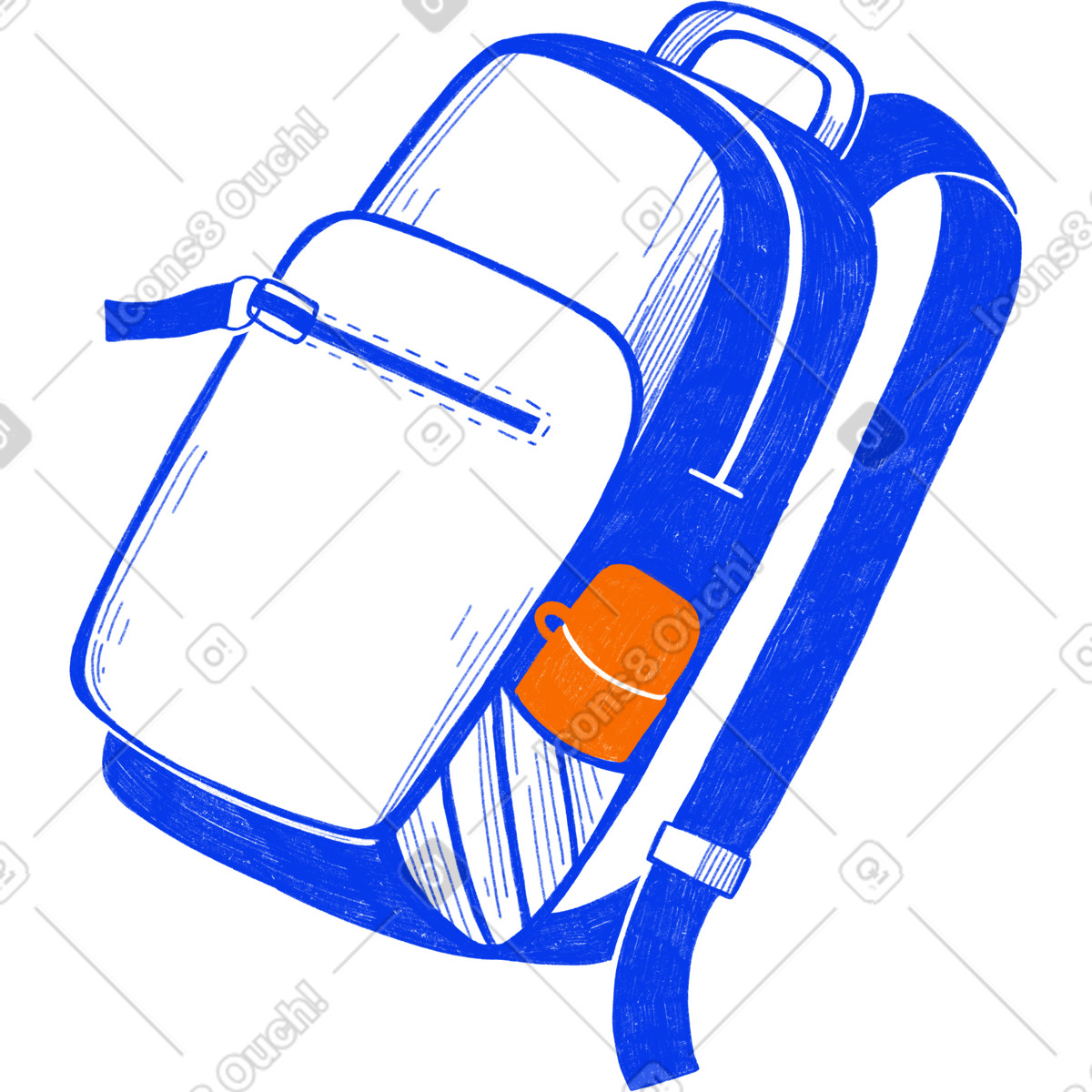 Ilustração de Blue backpack with orange thermos em no estilo Biro para baixar em PNG, SVG