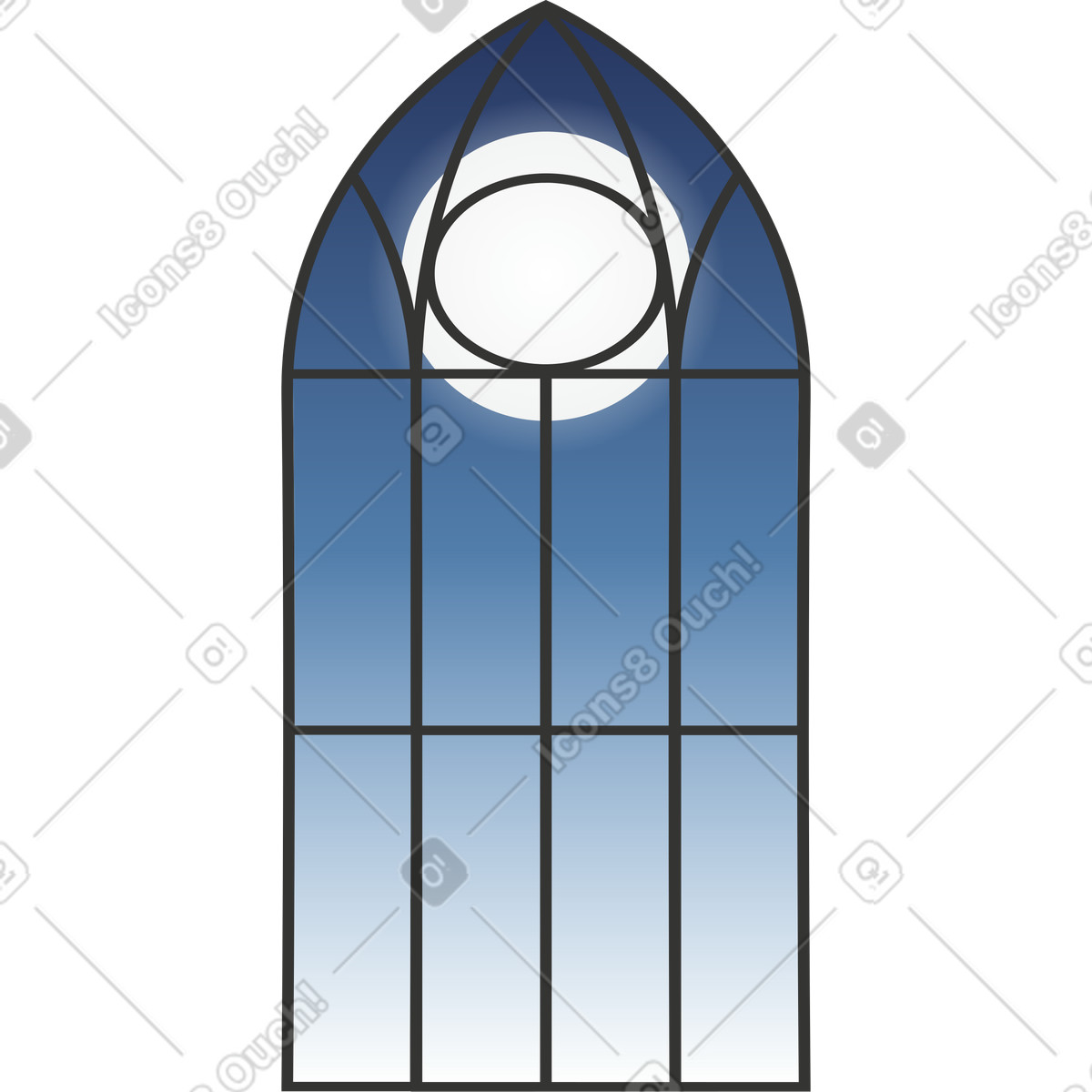 Ilustración Ventana gótica con cielo nocturno en estilo Halloween Party a descargar en PNG y SVG