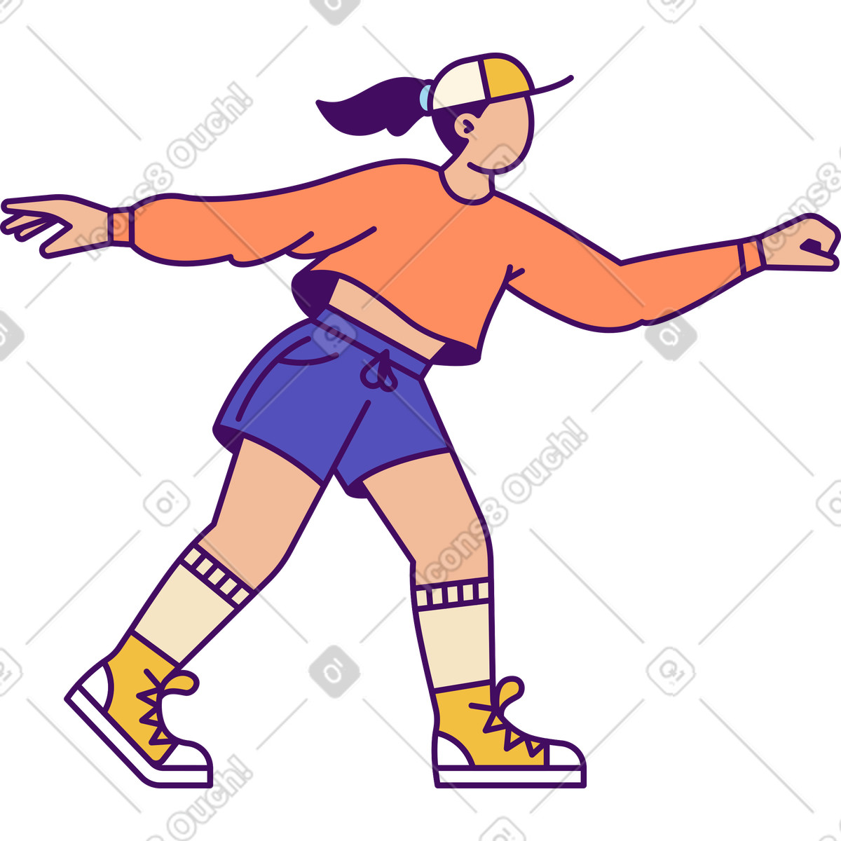 Giovane donna in berretto e pantaloncini illustrazione stile Simplistic scarica PNG, SVG