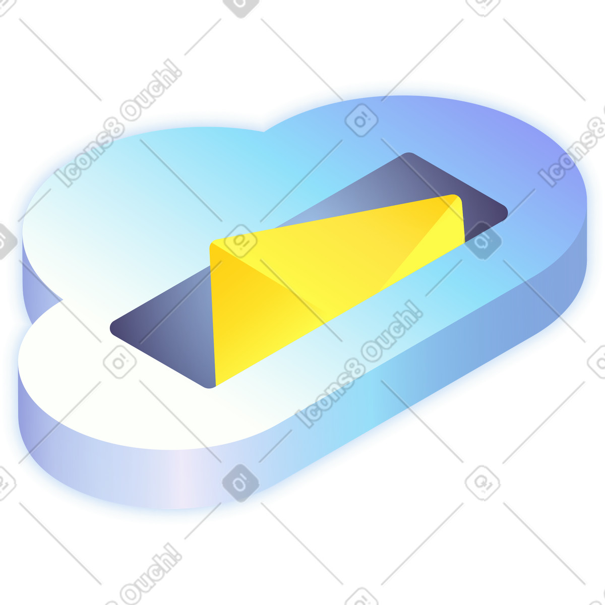 Cloud-speicher mit brief-Illustration im Isotech-Stil als Download in PNG, SVG