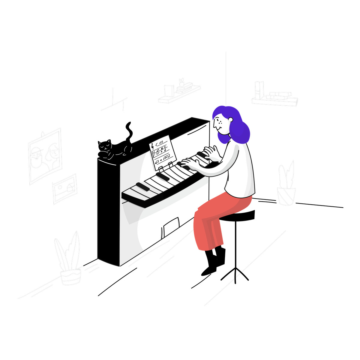 Ilustración Tocando el piano en estilo Pixeltrue a descargar en PNG y SVG