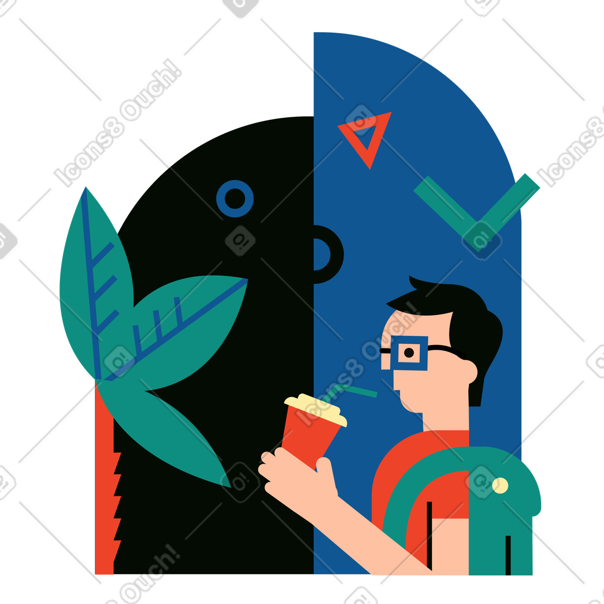 Tourist walking near a palm tree illustration in Polar style download in PNG, SVG