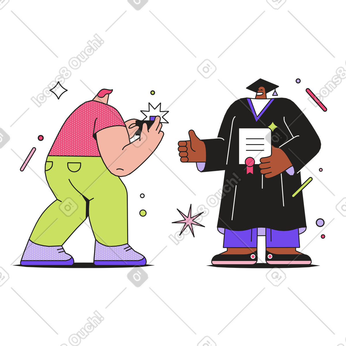 Graduate in cap and gown posing for photo illustration high-quality graduation clipart