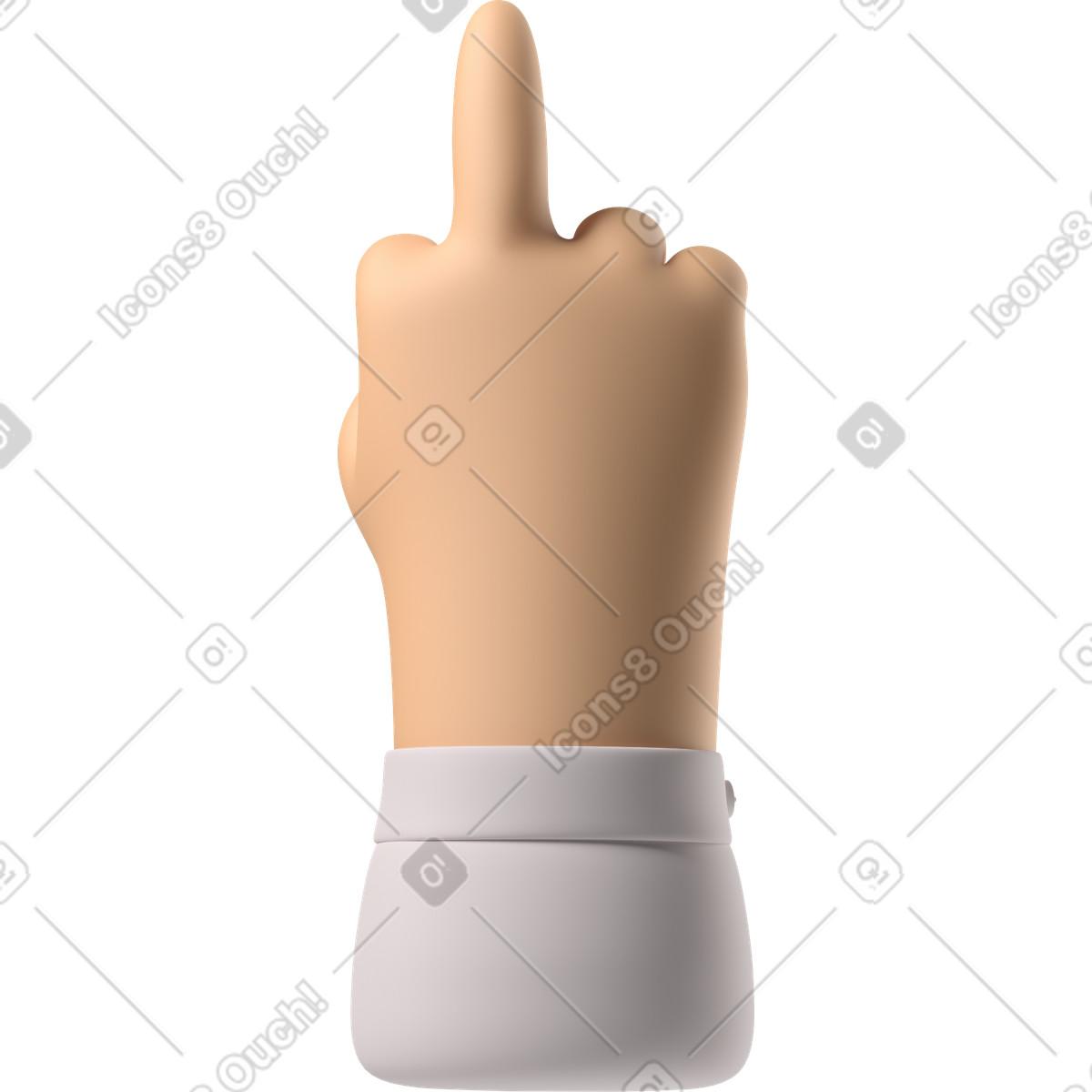 Ilustración Mano de piel blanca que muestra el dedo medio en estilo 3D Hands Fun&Wild a descargar en PNG y SVG