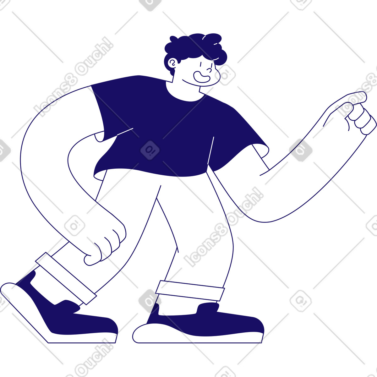 Illustration Homme souriant aux bras longs dans le style Bendy à télécharger formats PNG, SVG