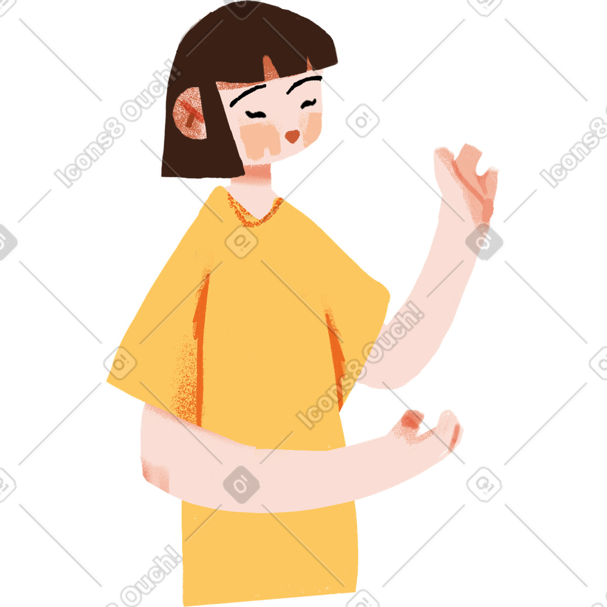 Иллюстрация Girl in yellow dress says something в стиле Ikigai — скачать в форматах PNG, SVG
