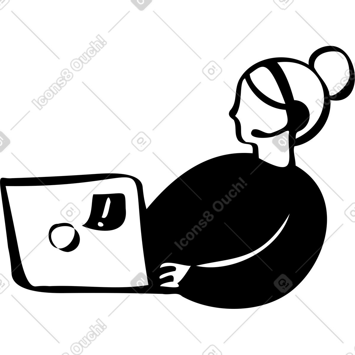 Donna seduta con un computer portatile illustrazione in stile Journal scarica in PNG, SVG