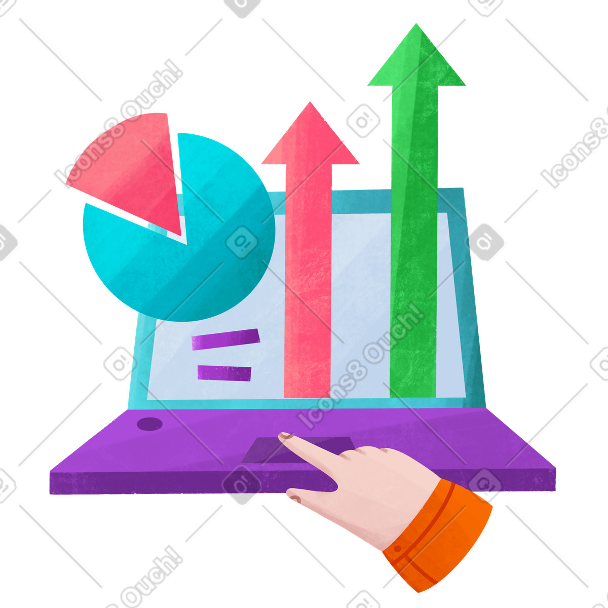 Ilustração de Laptop with charts and graphs, Data analysis reporting em no estilo Bonbon para baixar em PNG, SVG