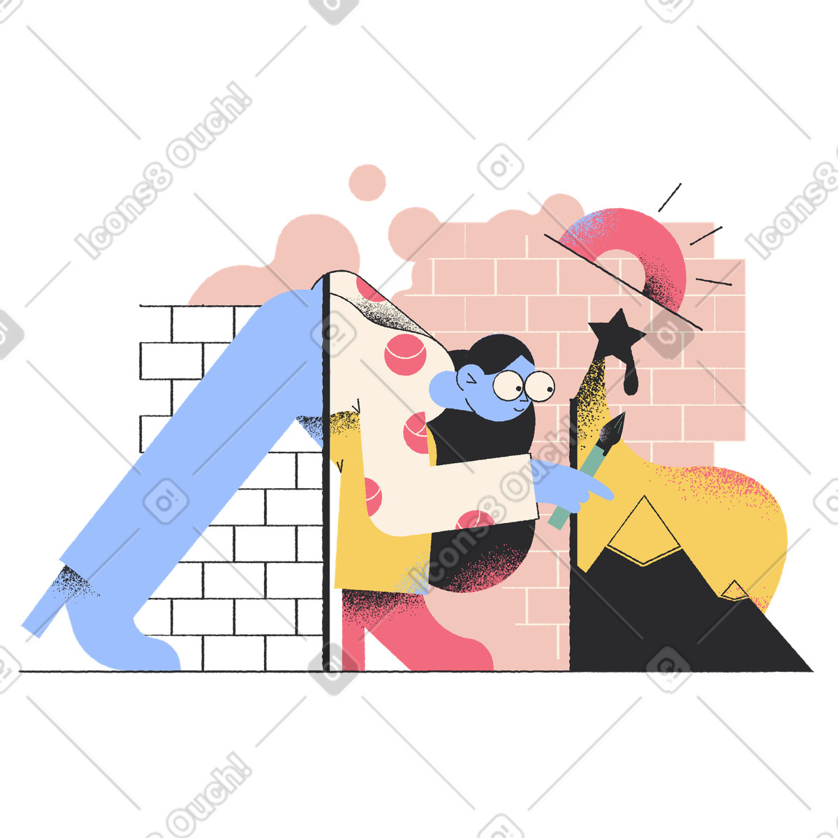Illustration Une artiste de rue peint sur un mur dans le style Pablo à télécharger aux formats PNG, SVG