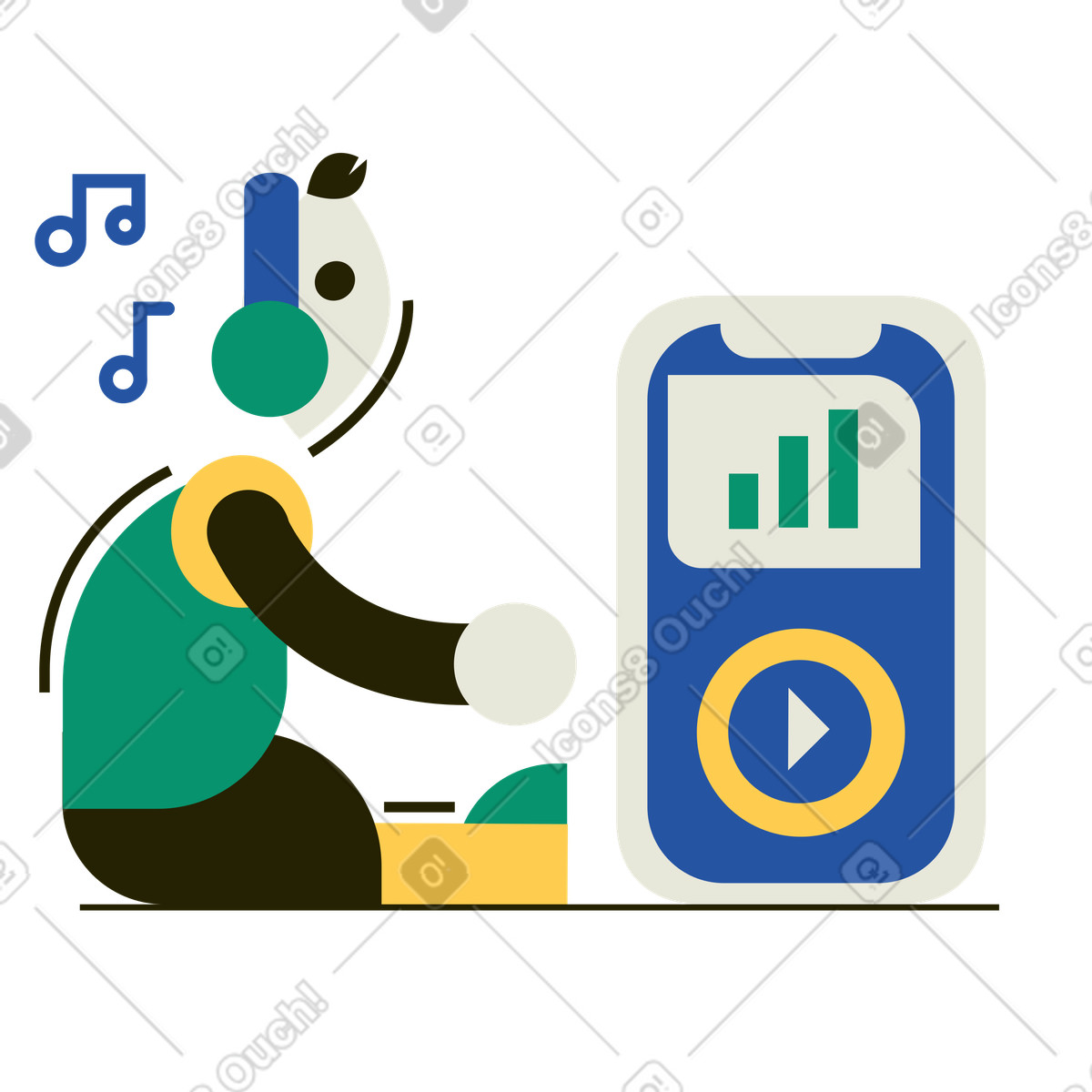 Ilustração de Criança ouvindo música usando um player em no estilo Spot para baixar em PNG, SVG