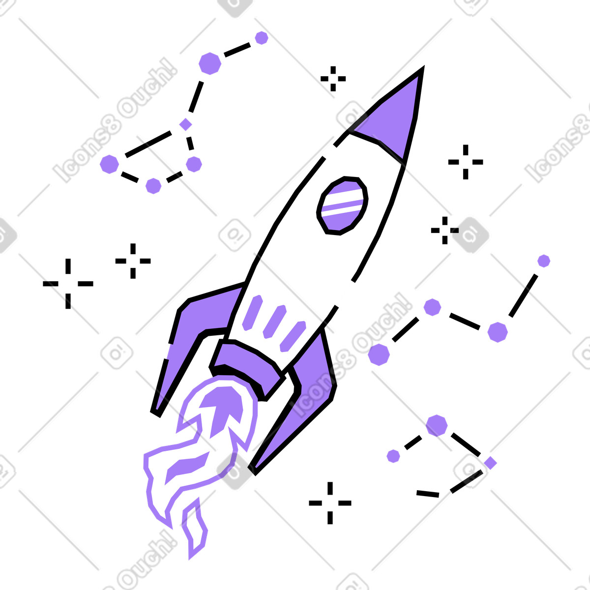 Rocket among the constellations illustration clipart image in PNG SVG GIF