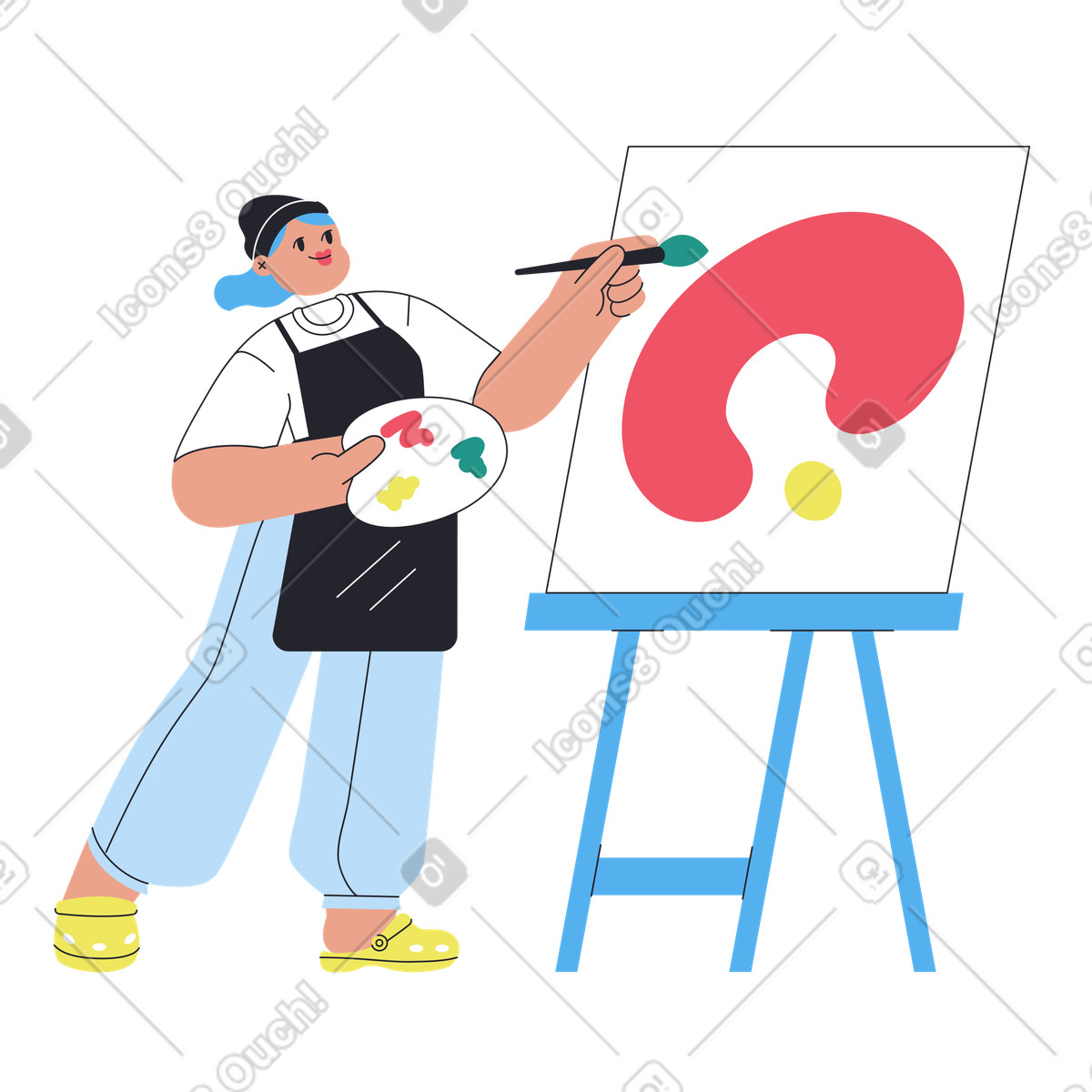 Illustration Artiste peignant avec un chevalet dans le style Boba à télécharger aux formats PNG, SVG