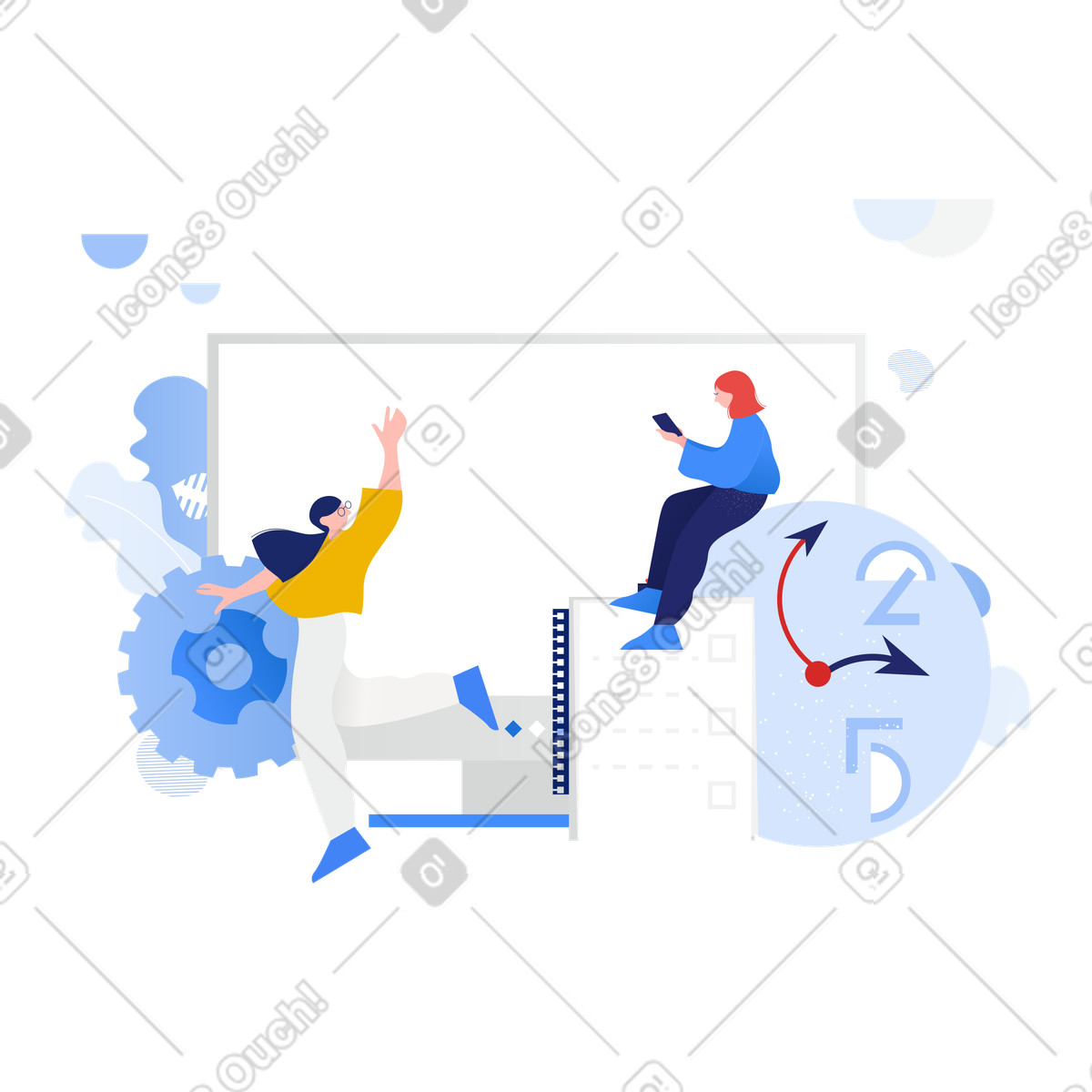 Women doing her work duties, involved in work process illustration in Clip style download in PNG, SVG