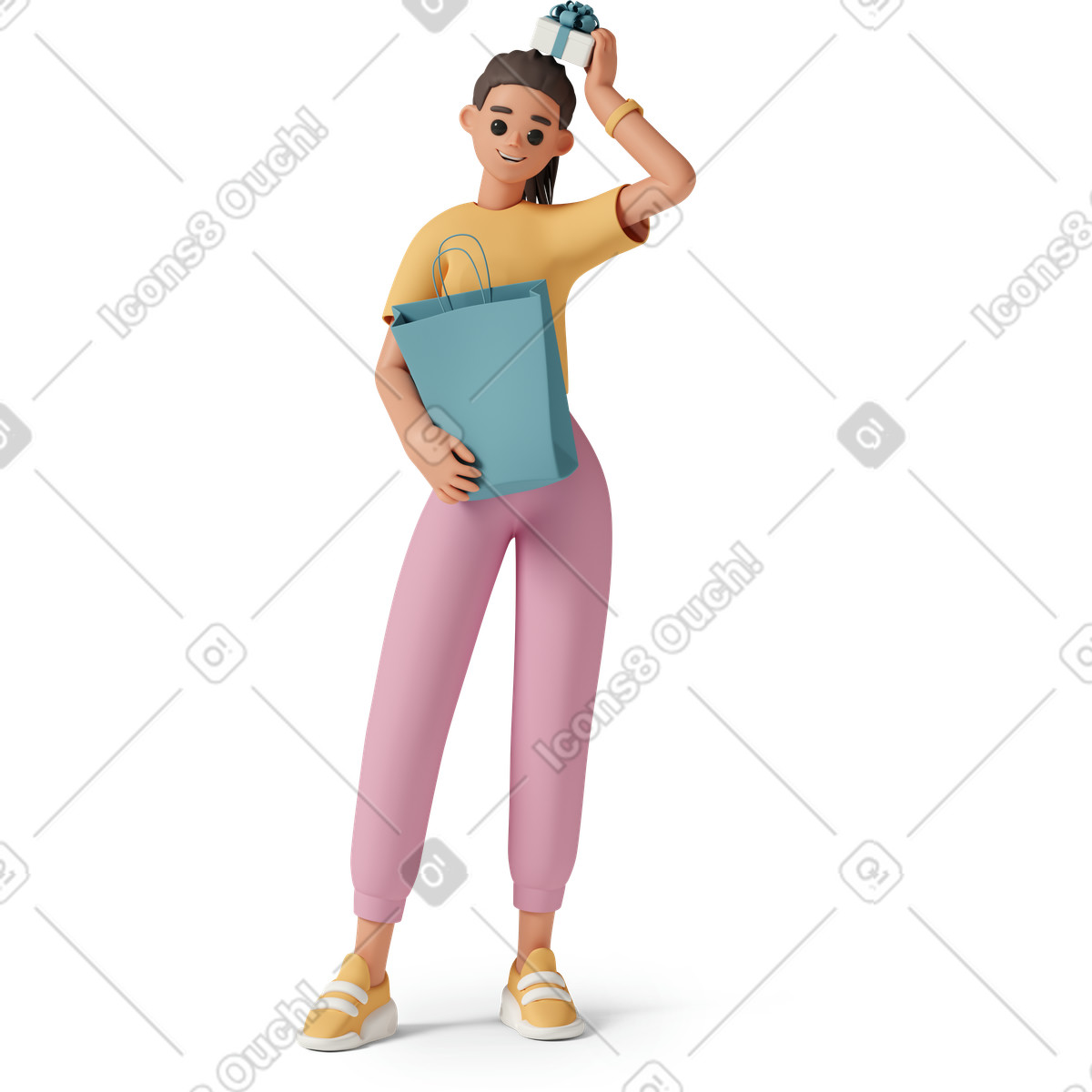 Ilustração de Girl with shopping bag and gift box em no estilo 3D Casual life para baixar em PNG, SVG