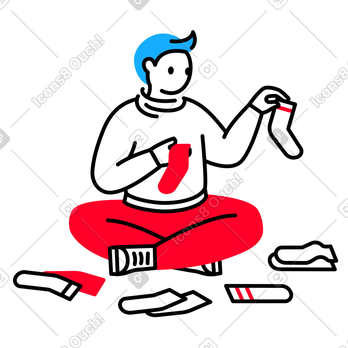Man sorts his socks illustration in Transistor style download in PNG, SVG