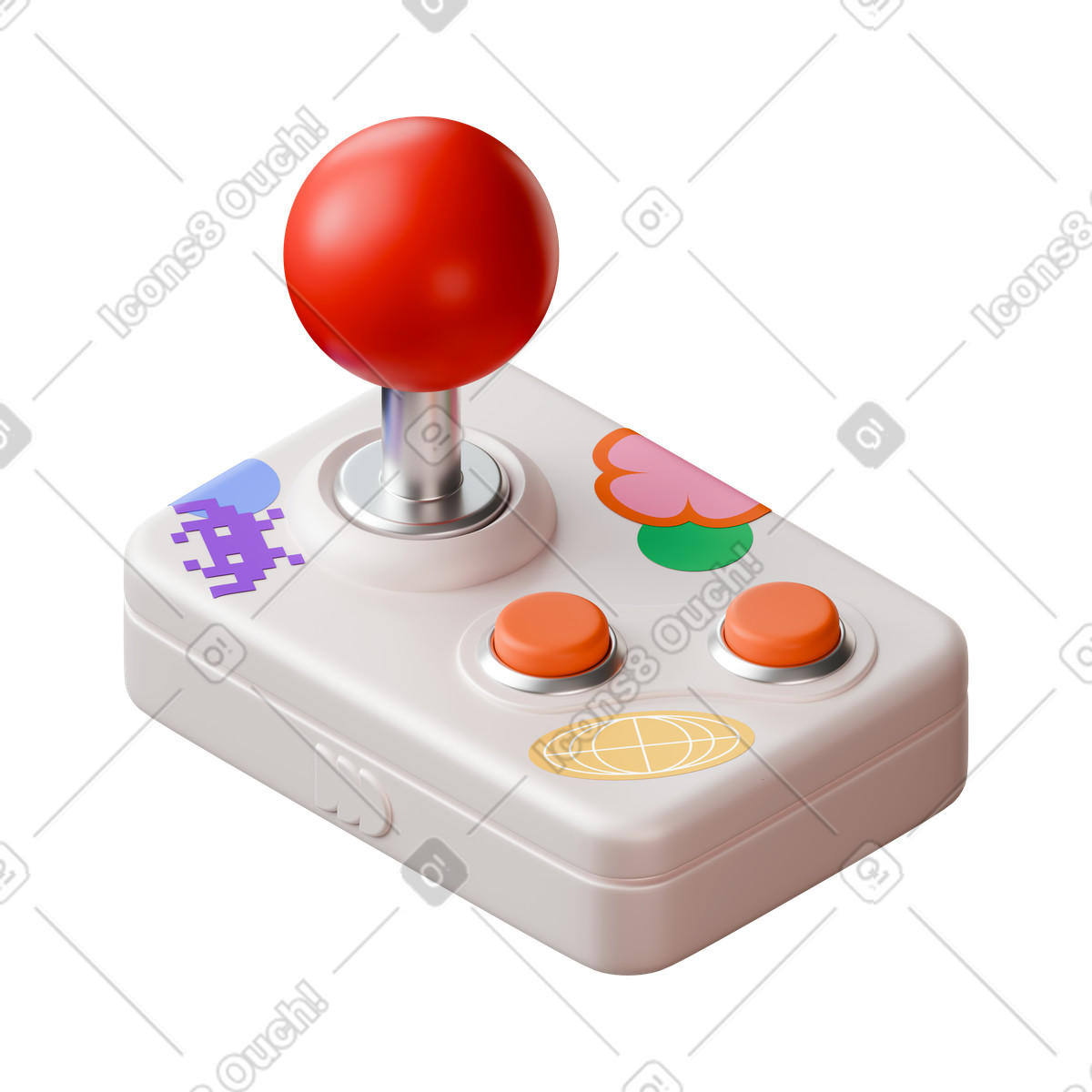 Joystick arcade con adesivi illustrazione animata in stile 3D Stickle scaricabile in GIF, Lottie (JSON), AE
