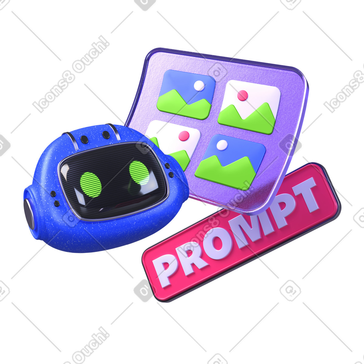 Chatbot and generative pictures with prompt sign illustration in 3D Boost style download in PNG, SVG