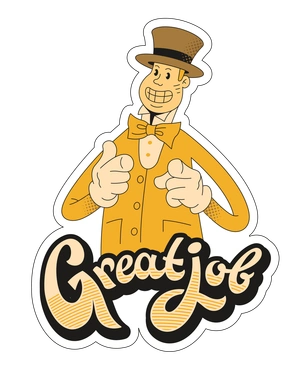 A smiling man in a suit giving thumbs up - Rubber style illustration