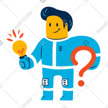 L'homme tient une ampoule et un point d'interrogation dans ses mains PNG, SVG