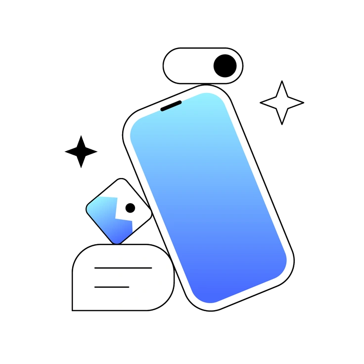 A smartphone and various geometric shapes - Azure style illustration