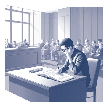 A historian in a courtroom, taking notes for a future book on a significant trial