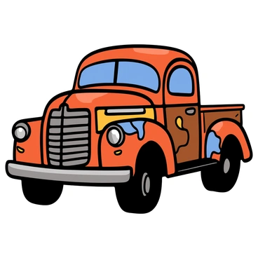 Close-up of a vintage truck with a rusty exterior featuring patches of peeling paint. The truck has a classic rounded body shape and a worn-out grille. The colors of the paint are muted, showing remnants of red and blue underneath the rust. The truck's headlights are glass and slightly fogged, and the wheels are covered in dirt, suggesting it has been sitting idle for a while. Sunlight highlights the texture of the rust, casting subtle shadows across the surface.