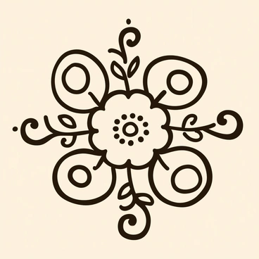 A large henna motif featuring intricate paisley designs and floral patterns. The motif is centered on a light beige background, showcasing deep brown henna ink. The paisley shapes are elegantly intertwined with delicate flowers and leaves. The design has a balanced composition, with swirling lines and detailed embellishments throughout.