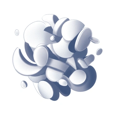 An image depicting various abstract shapes and forms intertwined together. The shapes are layered, overlapping and creating a sense of depth. Some forms are smooth and rounded, while others are sharp and angular. The composition conveys a feeling of complexity and intricacy, with lines suggesting movement and flow throughout. There are elements that appear fragmented or broken, symbolizing the exploration of the mind and emotions. The overall arrangement draws the viewer's eye in a circular motion, encouraging contemplation and reflection on the nature of psychoanalysis.