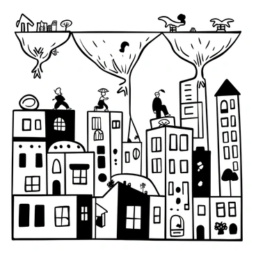 A cityscape where buildings are oriented upside down, with intricate architectural details like windows and balconies visible on the tops of the structures. People are depicted walking on the ceilings, dressed in everyday clothing, some holding umbrellas as they navigate this unusual environment. Streetlights are also inverted, casting shadows on the unusual surfaces. There are trees growing from the ceilings, their roots hanging down towards the floor, creating a surreal atmosphere. "Welcome to the Upside Down" is written in bold letters against the background.