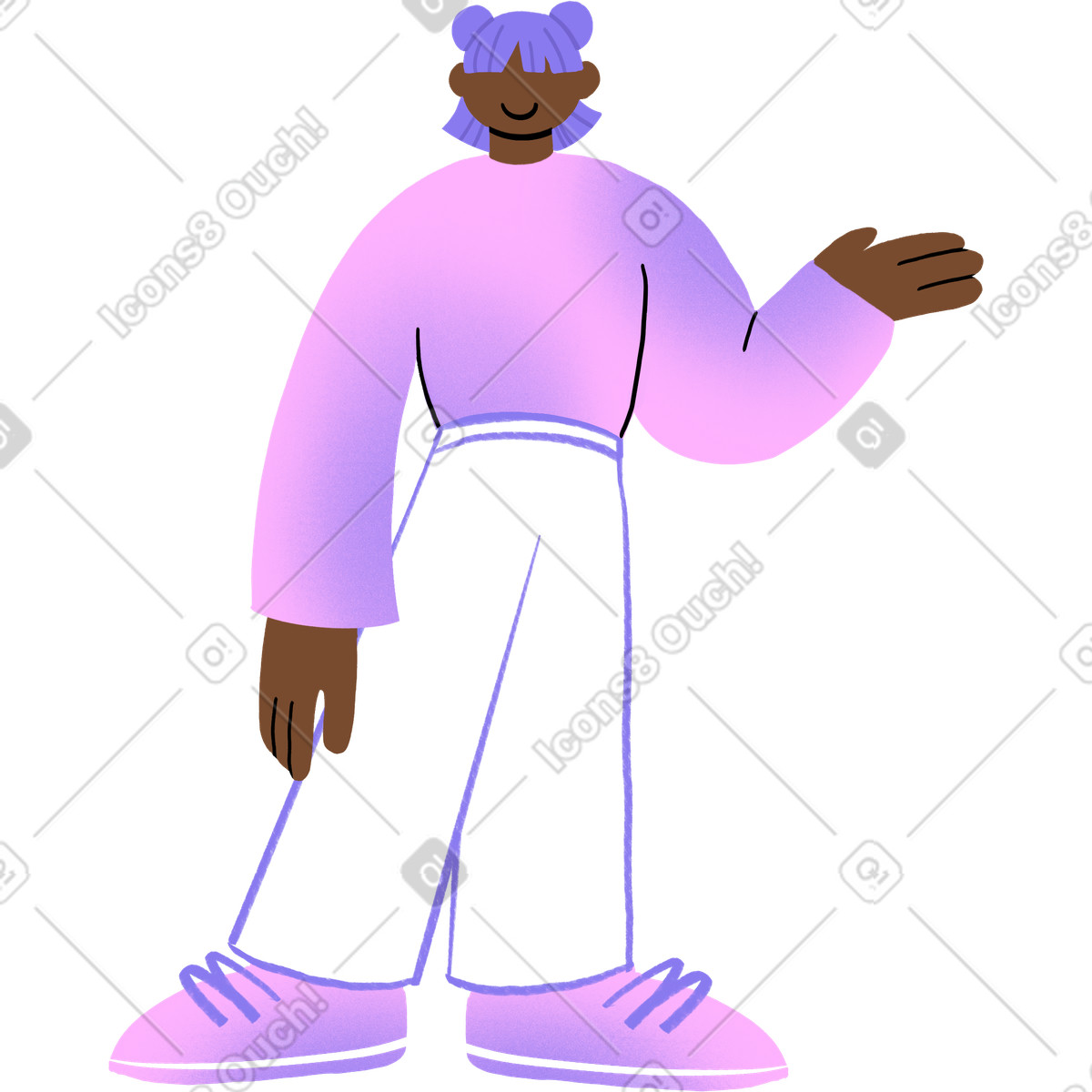 Bonny スタイルの Woman in a purple outfit with her hand up のイラストをPNG、SVG形式でダウンロード