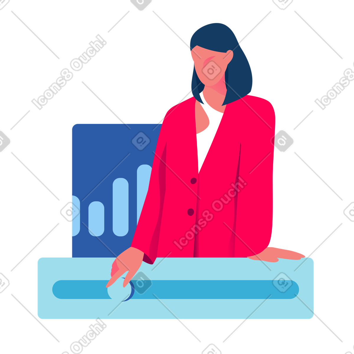 Analista che regola il cursore del dashboard, visualizzazione dei dati e business intelligence illustrazione in stile Daily scarica in PNG, SVG