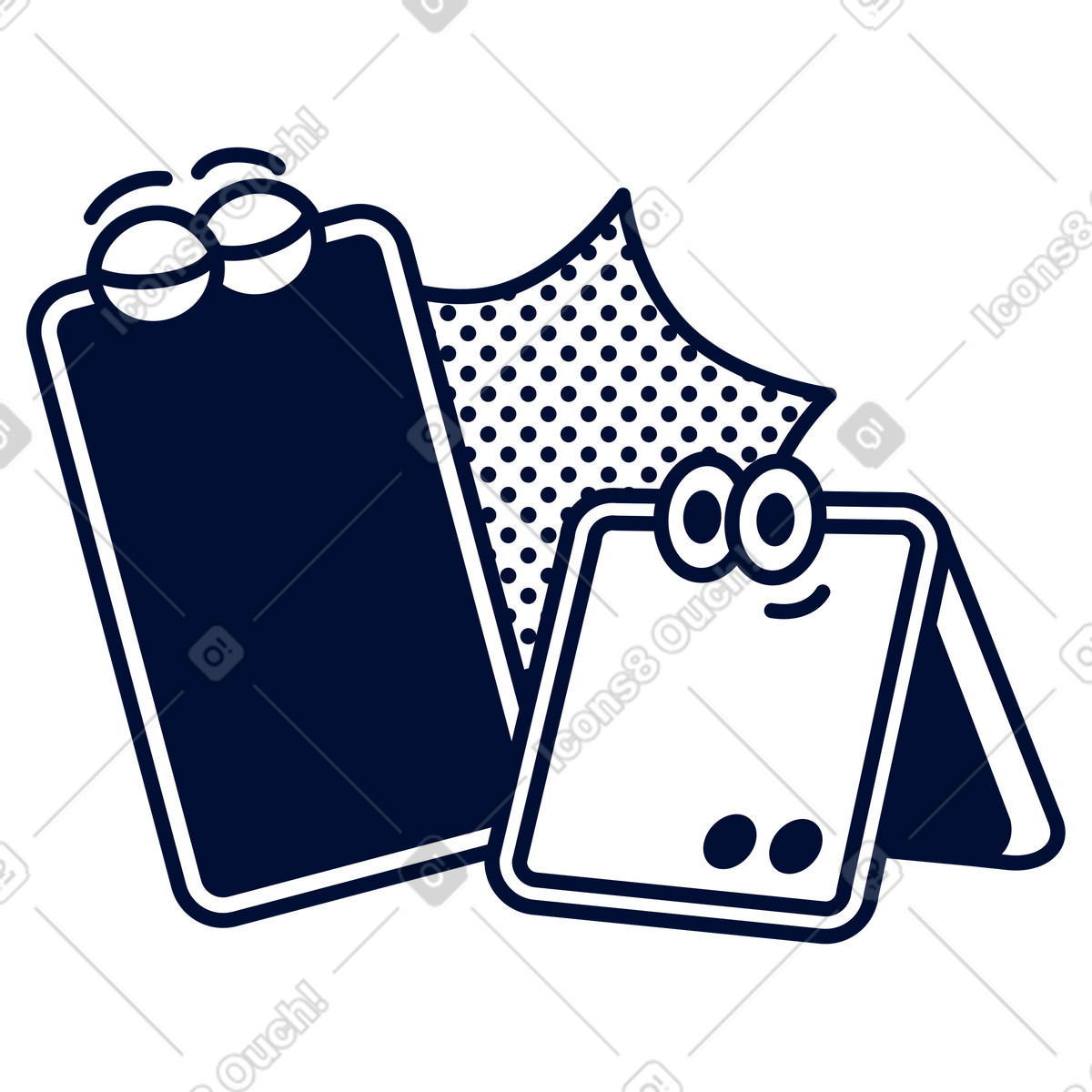 Interface mobile experience and user interaction, Smartphones with eyes, Cute smart devices illustrazione in stile Blink scarica in PNG, SVG