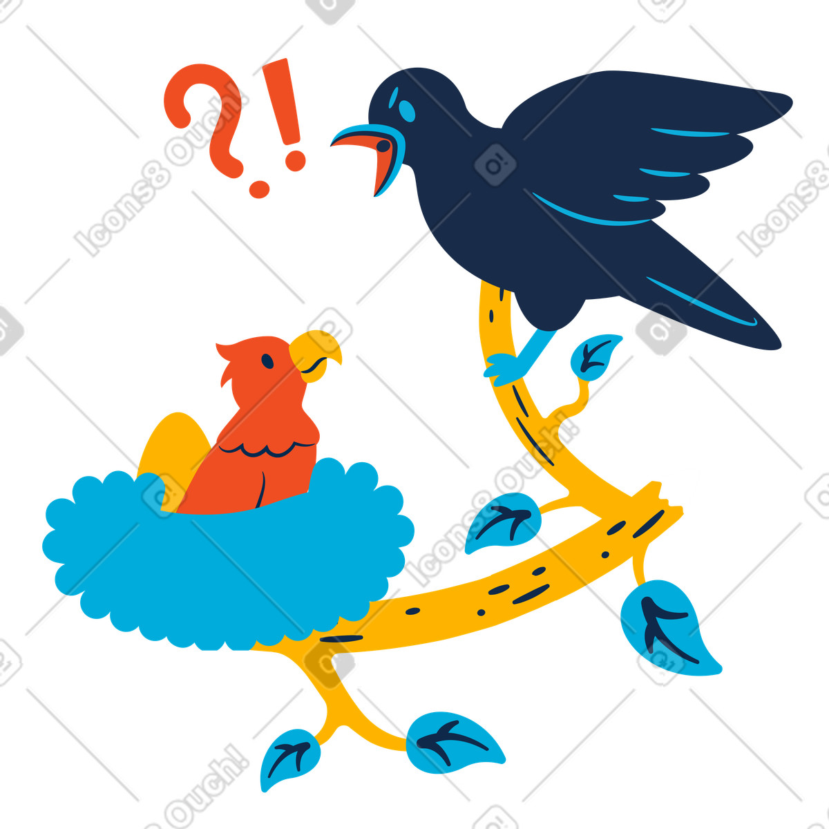 Flame スタイルの Crow finds a another chick in the nest, Failure or fatal error のイラストをPNG、SVG形式でダウンロード