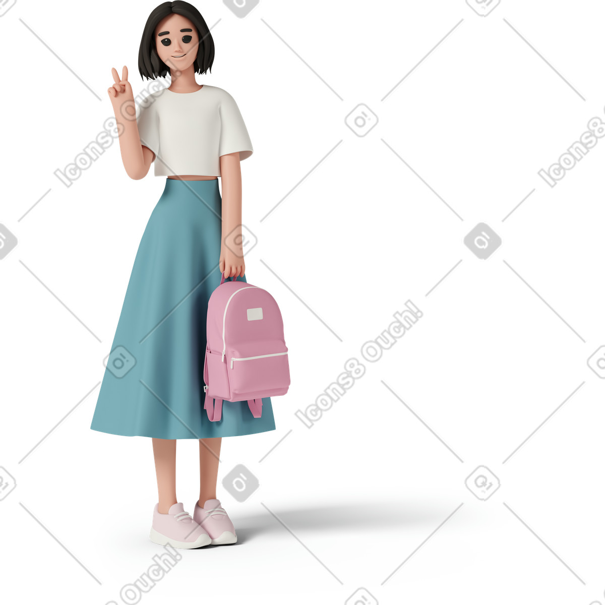 Female student with backpack victory sign illustration college clipart educational graphics