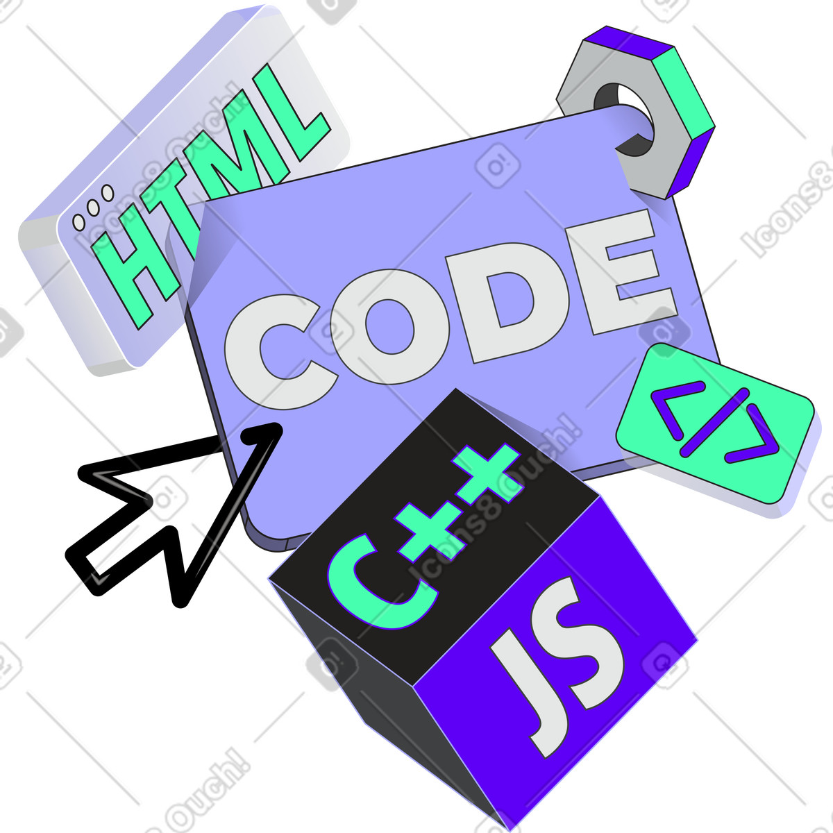 Lettering code with different programming languages signs text illustration in PNG, SVG