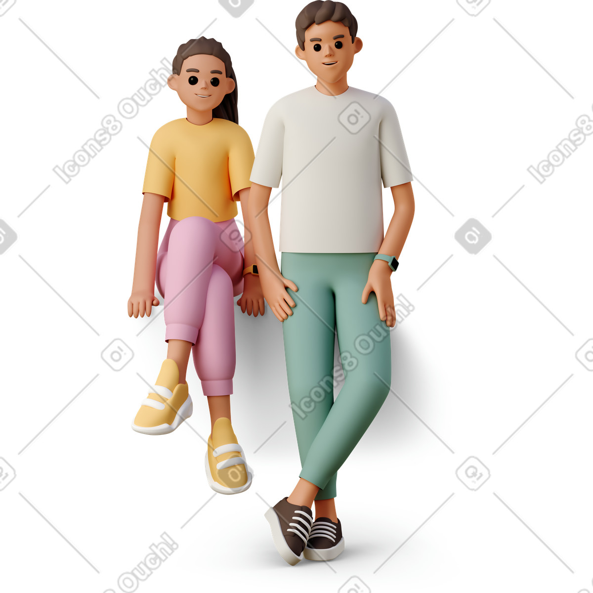 Ilustración Young woman sitting near man standing en estilo 3D Casual life a descargar en PNG y SVG