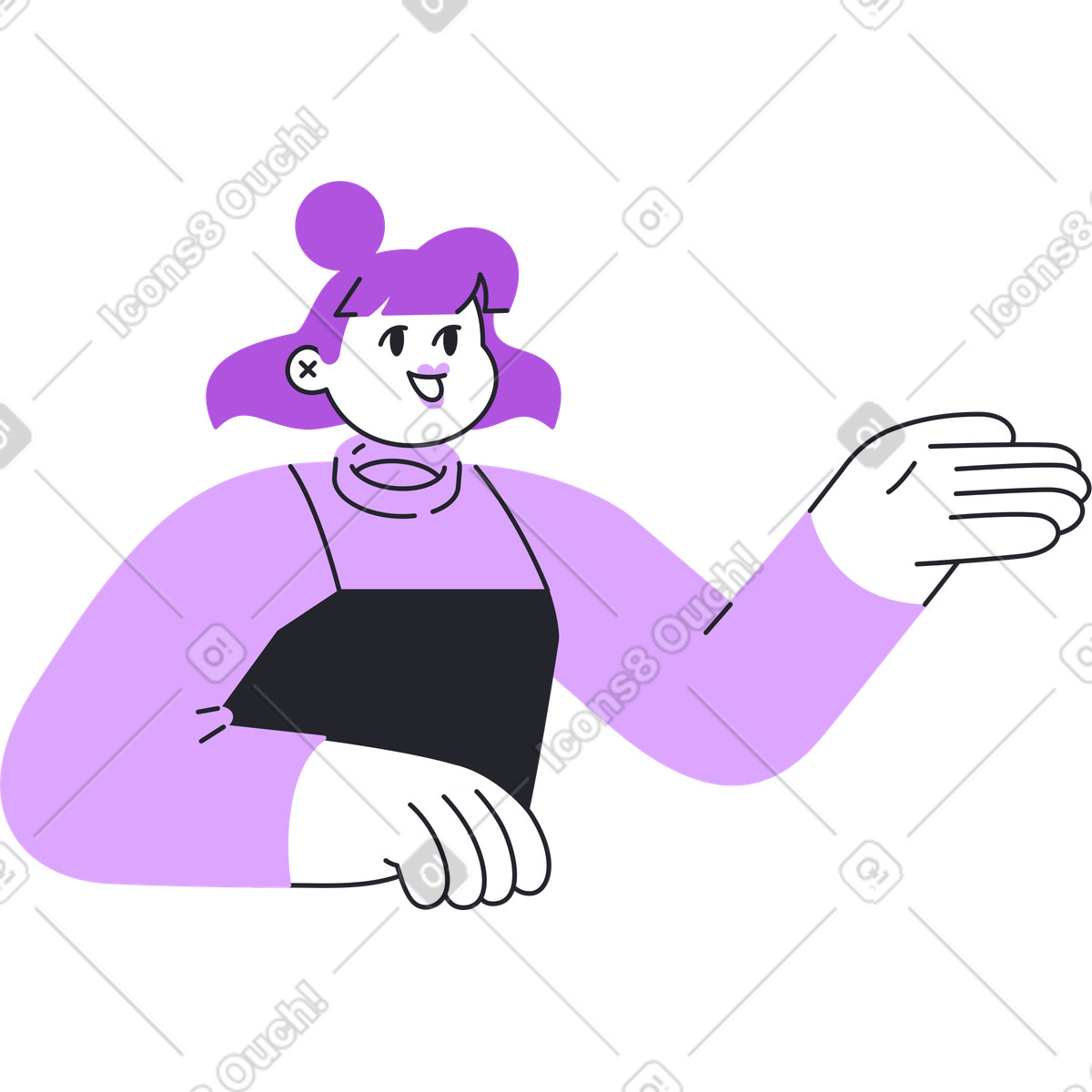 Ilustração de Garota meio corpo falando e mostrando algo em no estilo Grapy para baixar em PNG, SVG