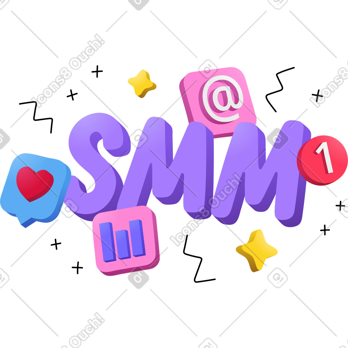 Testo smm con icone e scritte scarabocchi illustrazione in stile Lettering scarica in PNG, SVG