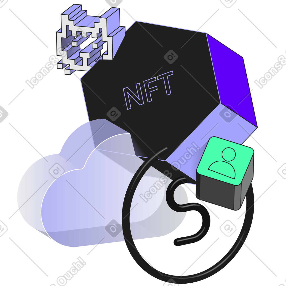 Иллюстрация Дизайн nft и облако и знак доллара в PNG и SVG