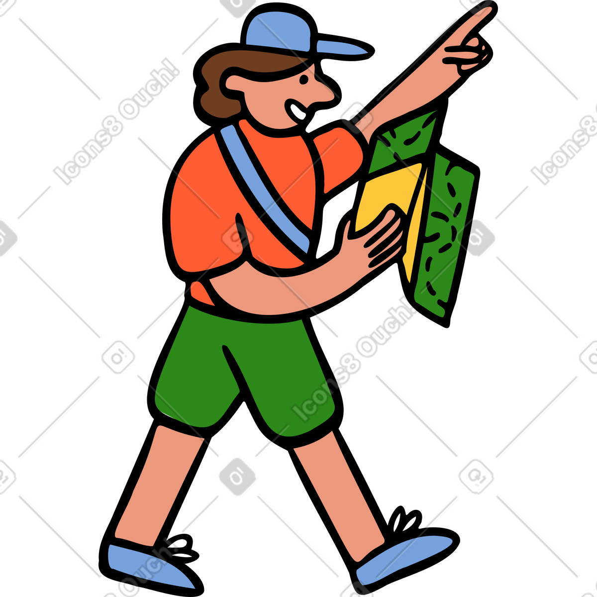 Person, die mit einer karte geht-Illustration im Comic-Stil als Download in PNG, SVG