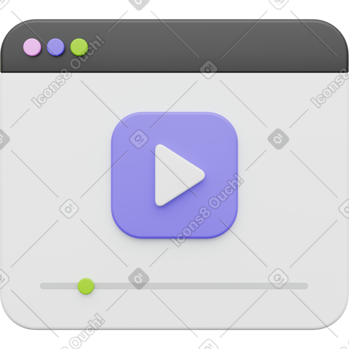 Browser window, play button interface, video player icon illustration in PNG, SVG