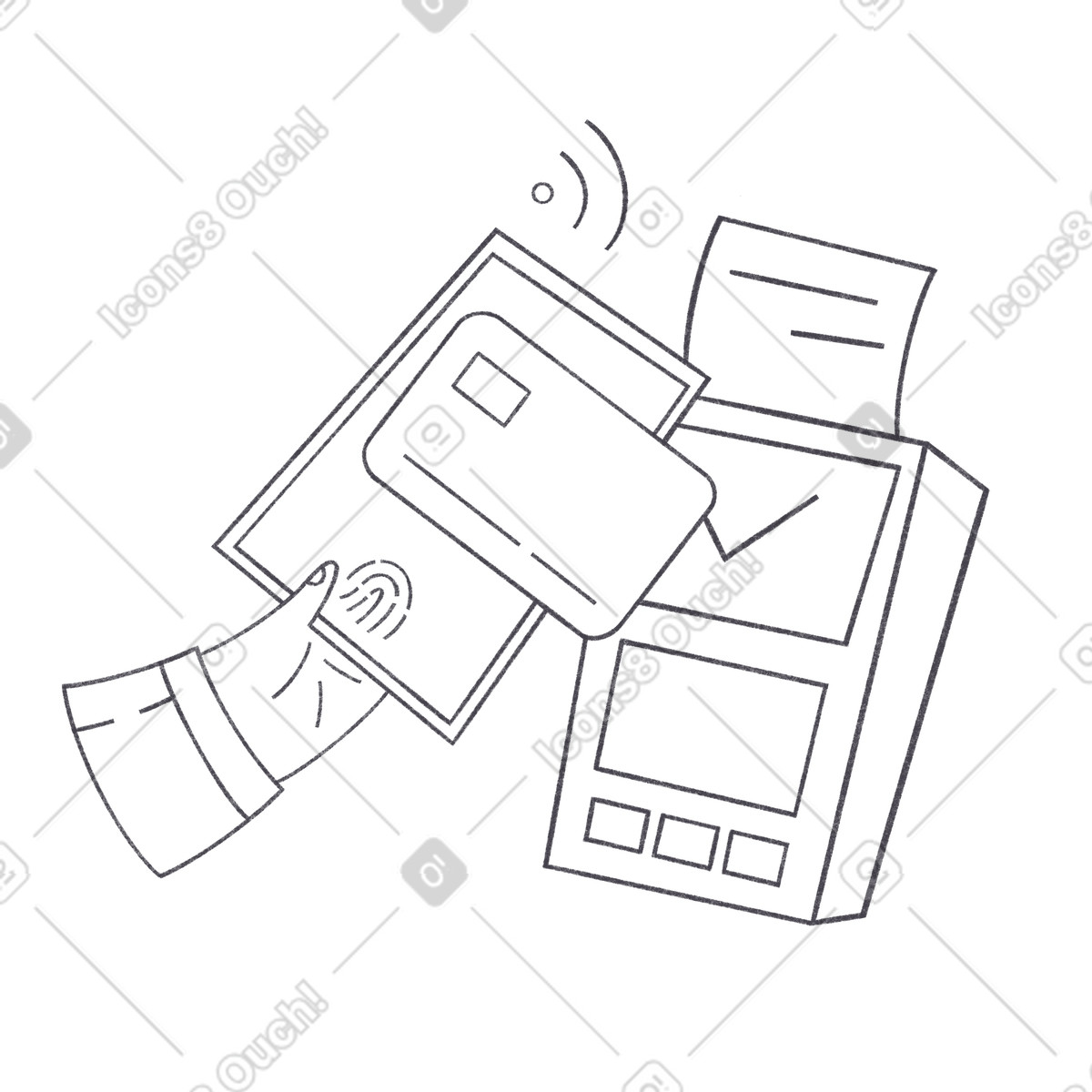 Persona contactless paga con telefono e touch id illustrazione in stile Bonbon Line scarica in PNG, SVG