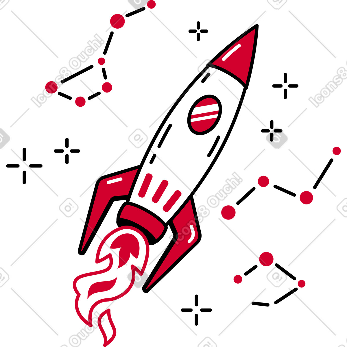 Rocket among the constellations illustration in PNG, SVG