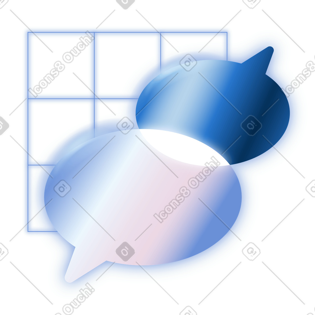 Online messaging, Customer support, Overlapping chat bubbles-Illustration im Dimension-Stil als Download in PNG, SVG