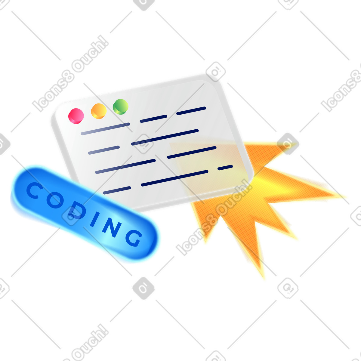 Colorful software editor and coding tag, Software development workflow illustration in PNG, SVG