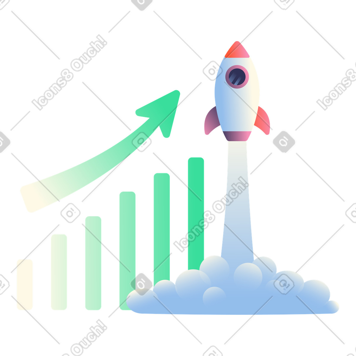 Rocket launching upward bar chart illustration ambition clipart business growth graphics